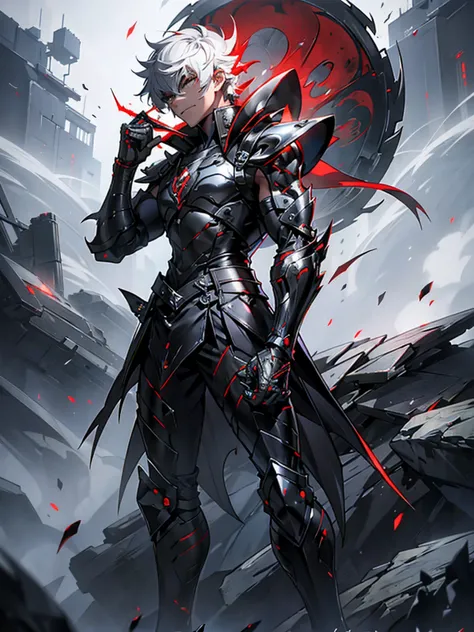 It’s a man. The image presents a dark, futuristic armor designed for Ken Kaneki, blending sleek tactical elements with a predatory appearance. The armor reflects his duality as both human and ghoul. Helmet: The helmet is sleek black with sharp lines. A glo...