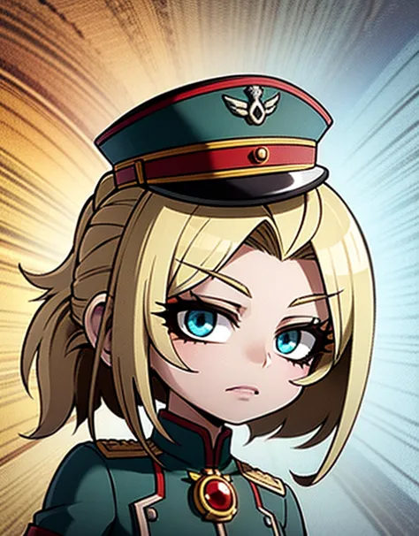 masterpiece　Very detailed　aldult　Ultra-high resolution　Higher resolution　Highest quality　Super detailed　Vivid Color　detailed woman　High quality　Nazi's Army costume　 Army hat　8k　Gal with light makeup　Big eyes　((Rainbow Eyes))　Blonde　((Short Hair))　ponytail　...