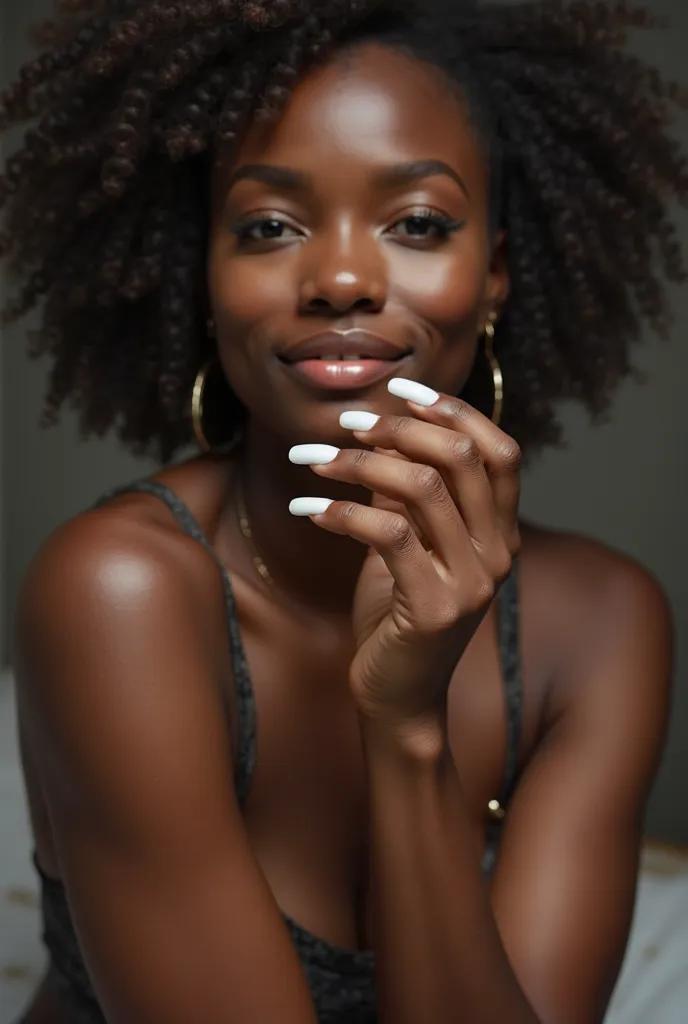 Black woman with white toenails
