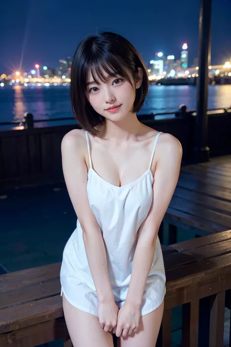 最high quality, table top, High Resolution,24 years old wearing white camisole, 女の子1 person, very beautiful faces,（  Ultra High Definition Images of Extremely Beautiful Faces ）（black camisole）hair ornament,, Gemstone Diamond,realistic,  night view of New Yo...