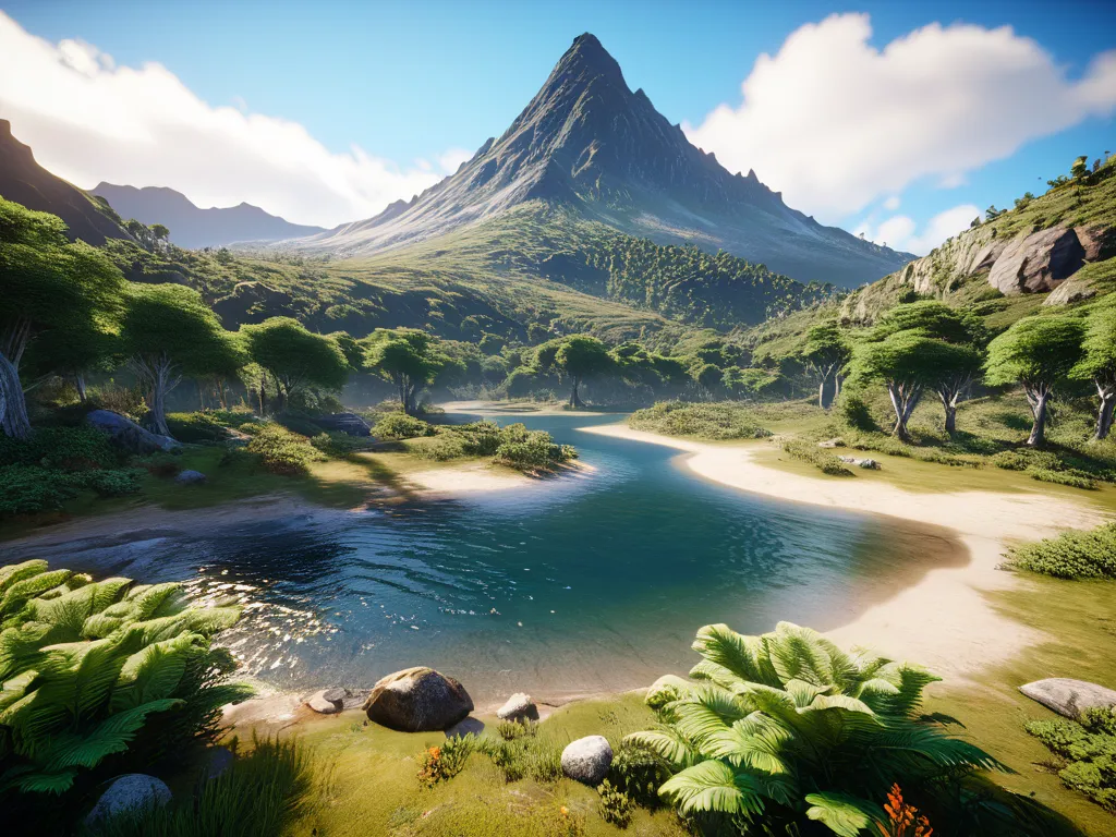 There's a mountain range covered in Atlantic vegetation, big trees everywhere，（best quality，4K，8k，，masterpiece：1.2），ultra detailed，（Realistic，Photo Real，Photo Real：1.37）， Complex patterns ，iluminação Realistic emocionante，verão unreal engine 5, beautiful l...