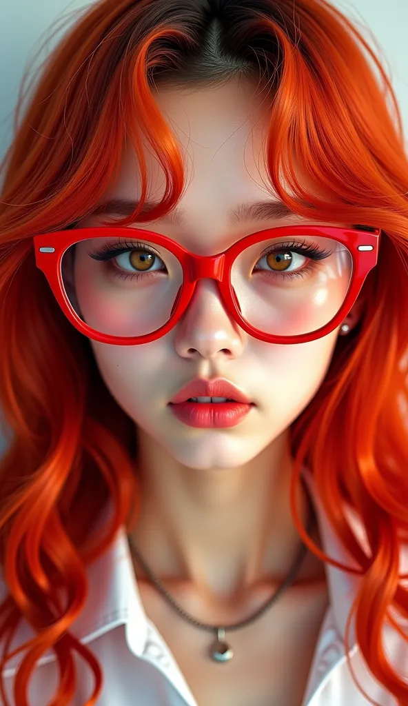 Hot Japanese girl with huge glasses with red hair 