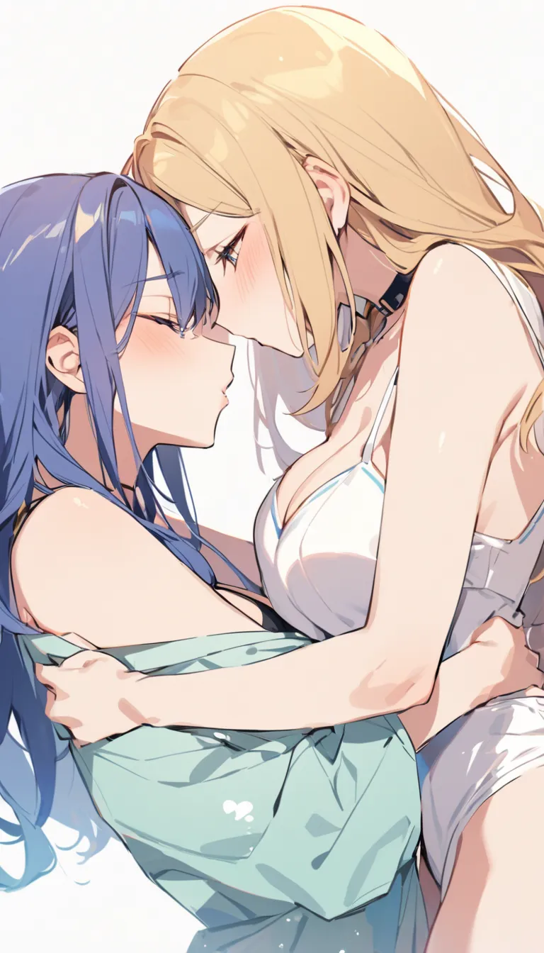 Two sexy women hugging each other  、 is kissing