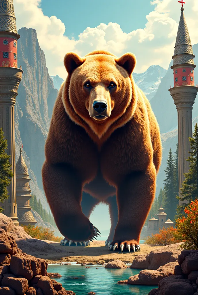 Create a grizzly bear with Türkiye background related things