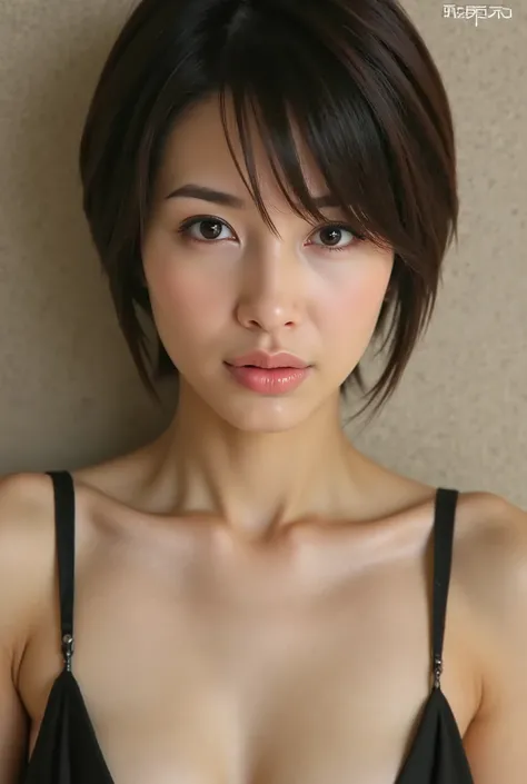 (( best quality )), ((masterpiece)), ( details),  One Person's Point of View ,1 girl,    sexy,(    Bring Your Face Closer ),(( your mouth is wide open )),((underwear)),  black hair, short hair,  No Makeup 