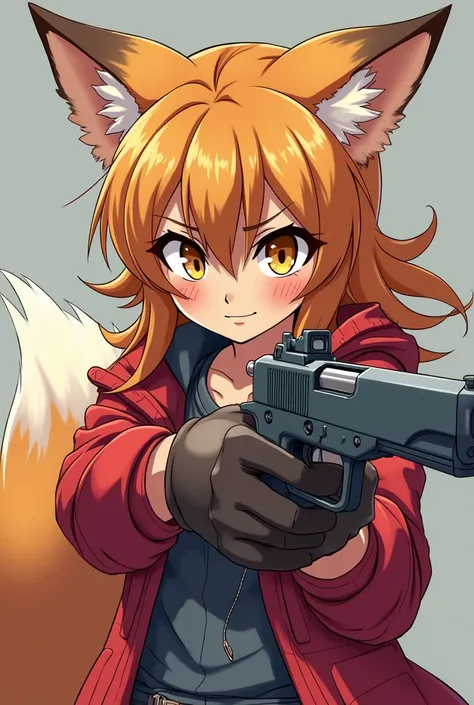 a close up of a cartoon of a woman with a gun, concept art inspired by Masamune Shirow, deviantart, furry art, fox nobushi, foxgirl, gadget hackwrench, female furry mini cute style, natalie from epic battle fantasy, female rouge assassin, official characte...