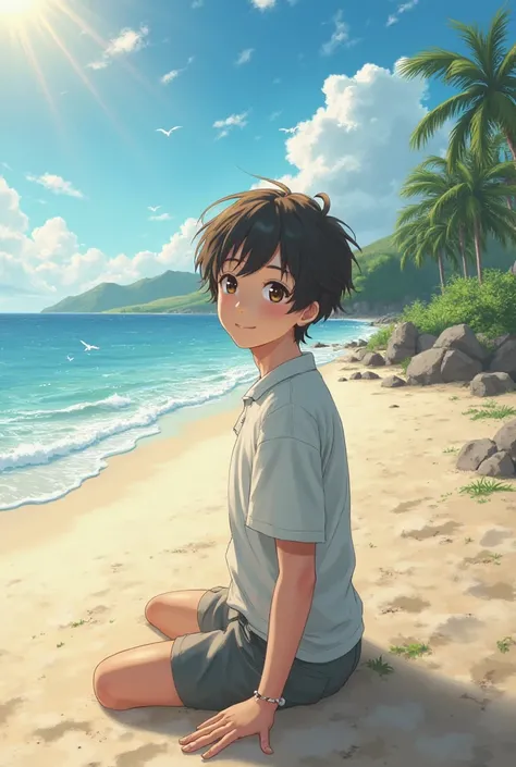 The oldest anime in the beach is handsome and cute