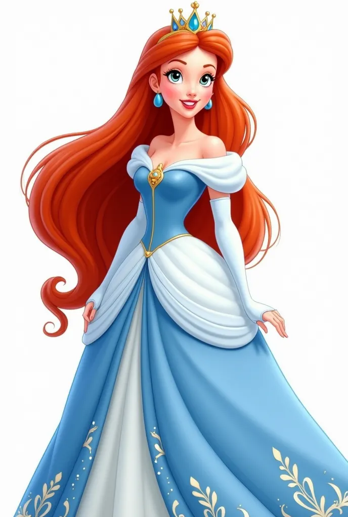 Create an image of Princess Giselle from Enchanted,  Cartoon style, must be faithful to the real image of the story. dress faithful to the original color blue and white white background.