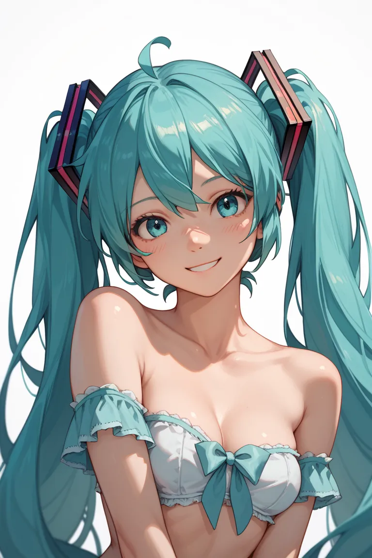 nsfw, anime style, hatsune miku, solo, completenary nude, light smile