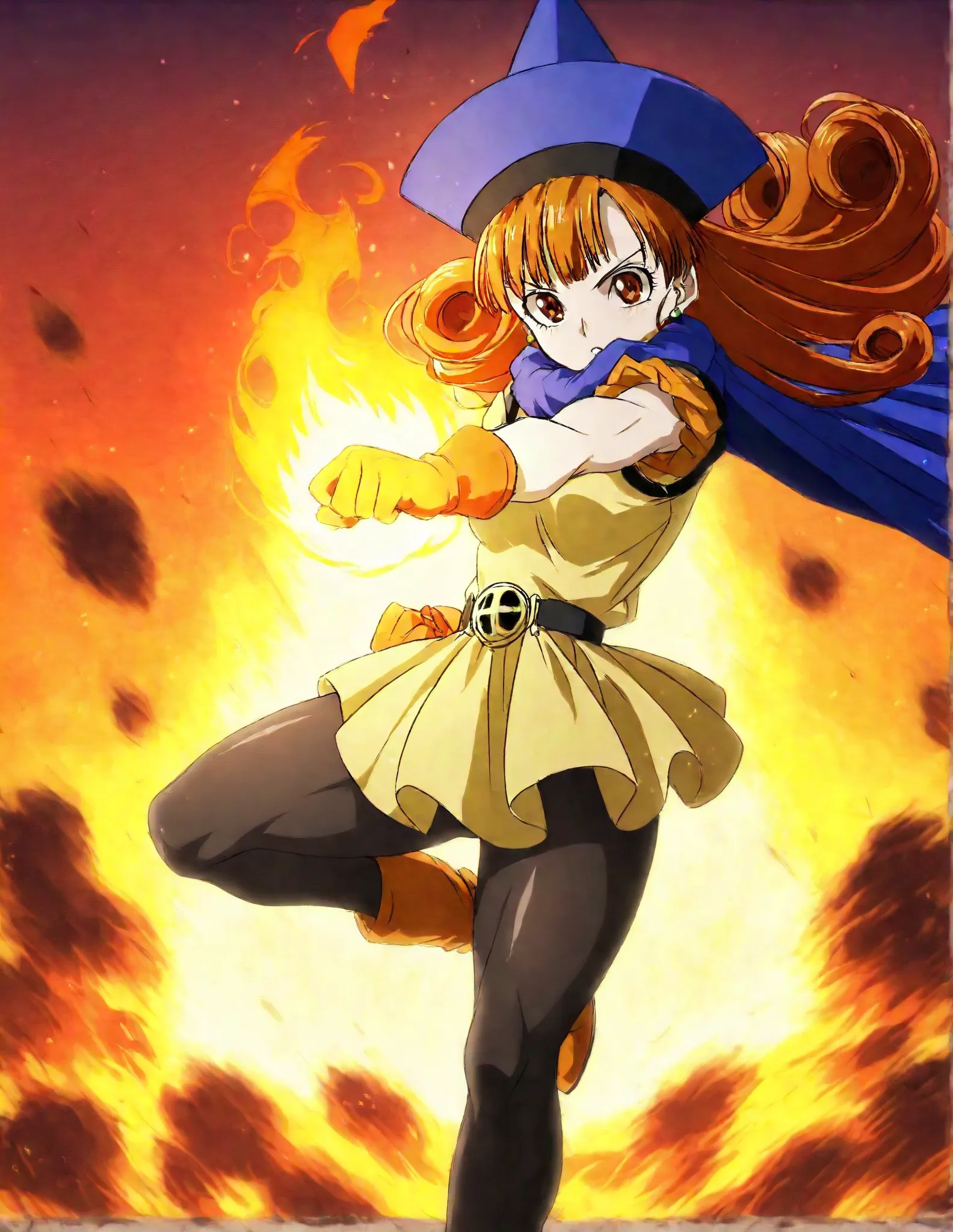 score_9, score_8_up , score_7_up   
 BREAK 
source_anime
BREAK 
1 girl, Alena, brown eyes, brown hair, curly hair, long hair,
cape, dress, gloves, hat, pantyhose, yellow dress, scarf, short sleeves
BREAK 
dynamic pose, Burning Fist of Fire, muscular warrio...