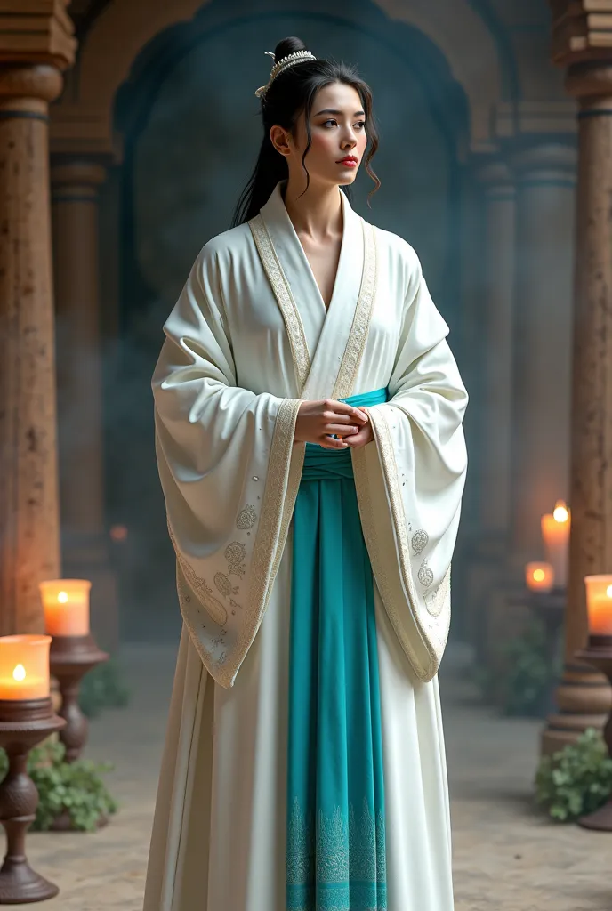 ren's white acolyte suit with turquoise band 