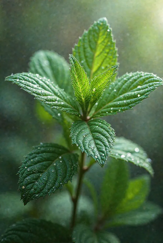 Menthe avec des gouttes d'eau 