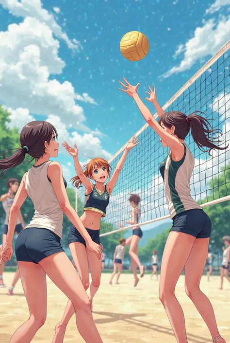 Sexy anime girls playing volleyball 