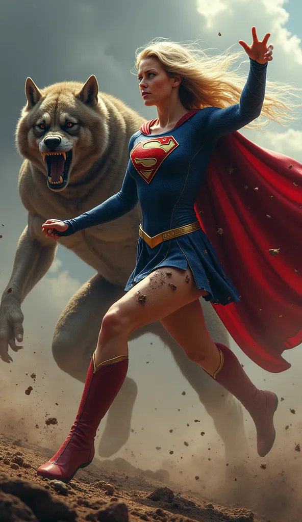 Supergirl is in a fierce battle with Cerberus
Supergirl is injured、the costume is in tatters