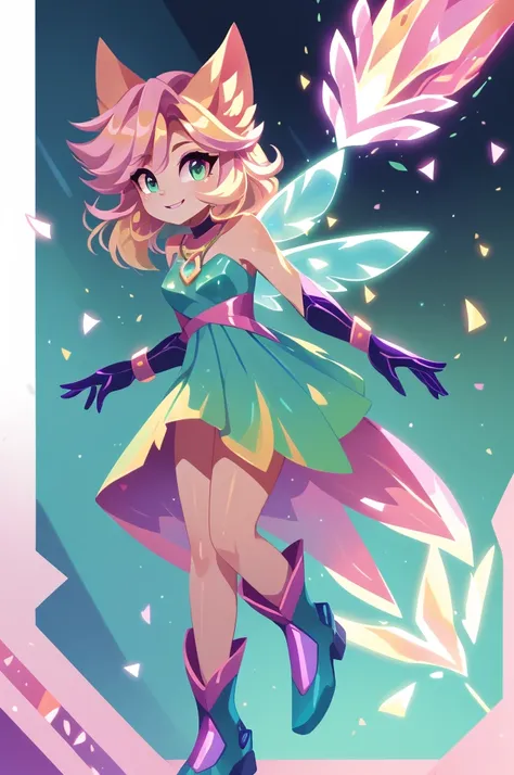 Lumina Lark Personality: Lumina is cheerful and confident, always willing to protect those she loves.: She is based on light and nature, inspired by fairies and forest spirits, combined with technological elements. color palette : Tons of light pink, golde...