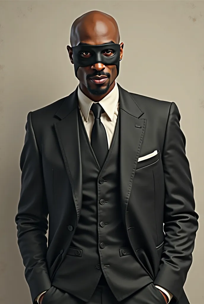 Tupac in a stylish and elegant suit with a mask with a smile 