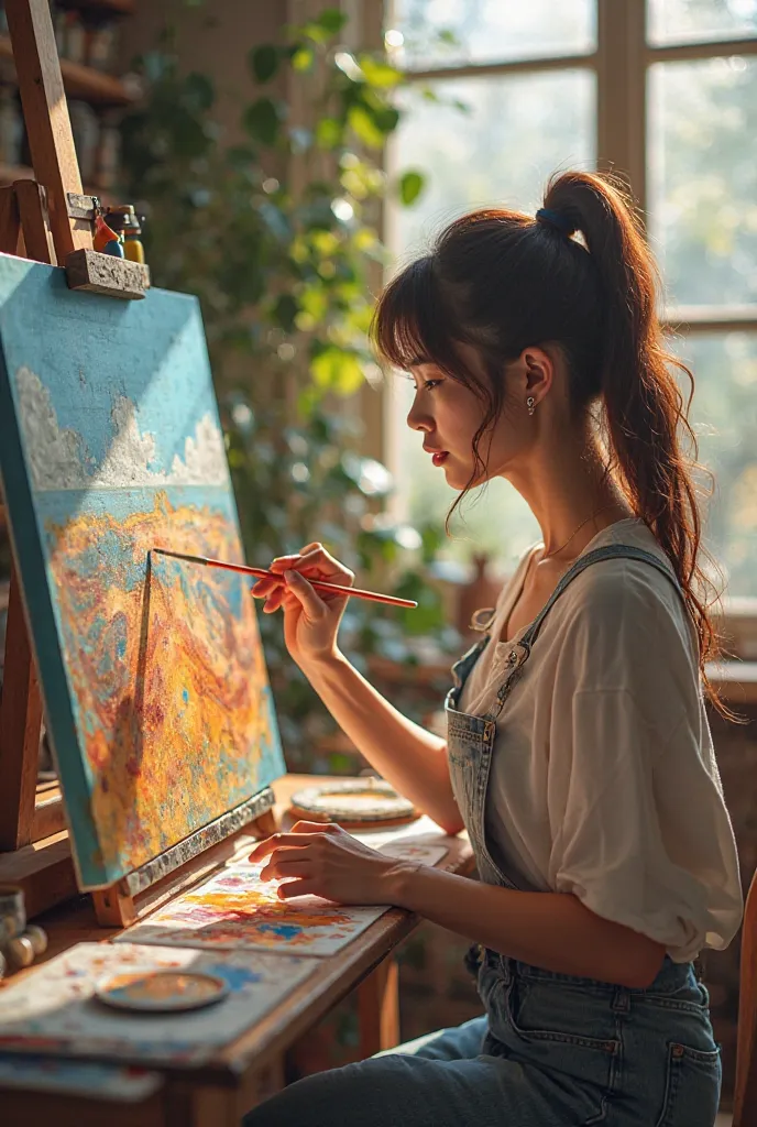 Female artist painting a picture