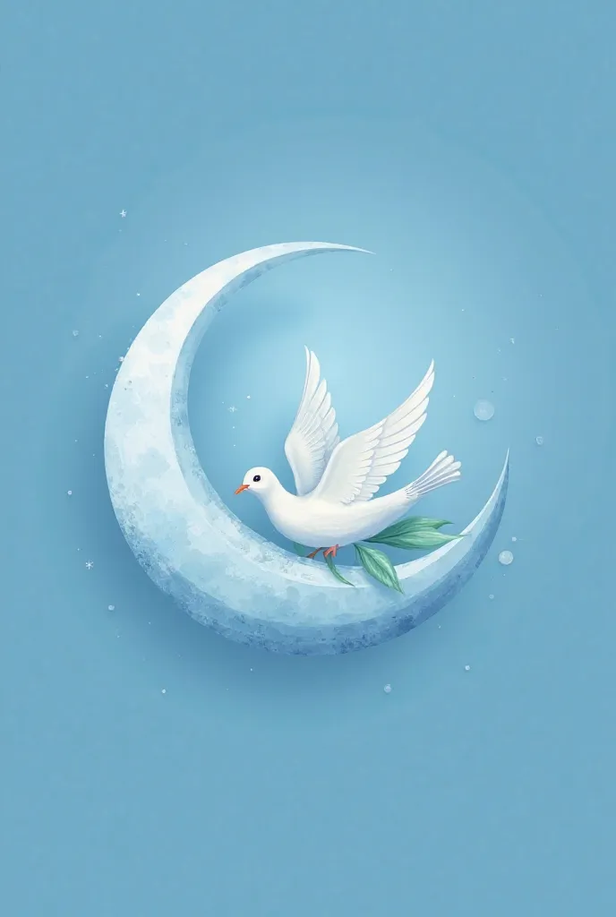 Create a logo of a moon with a dove in the center on the blue background 