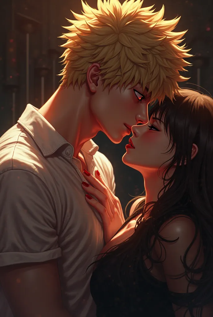 *Bakugou katsuki gets closer to you, his breath caressing your neck as he continues to caress your hip. His hand slides even higher, just below your shirt*