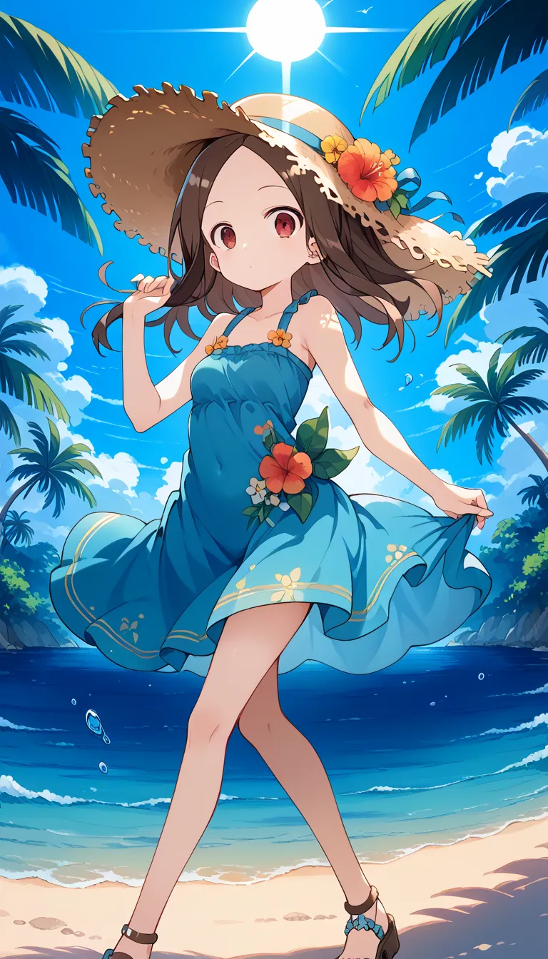 NSFW ((Takagi))(masterpiece, best quality), very aesthetic, Absard Dress, extremely  details CG unity 8k wallpaper, super precise illustration, ( details_face:1.2), BREAK 1girl, Long black hair with a straw hat, small breasts, (Colorful expression), Red Ey...