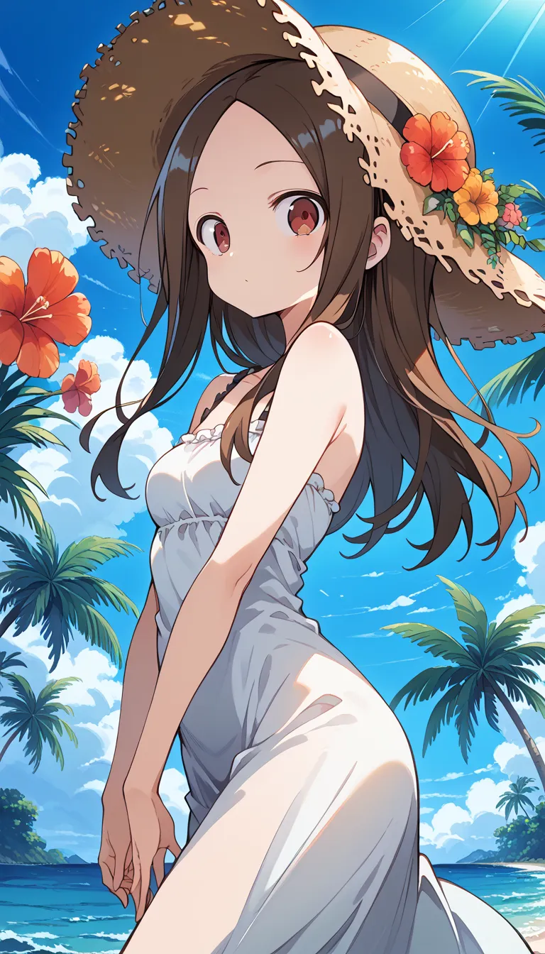 NSFW ((Takagi))(masterpiece, best quality), very aesthetic, Absard Dress, extremely  details CG unity 8k wallpaper, super precise illustration, ( details_face:1.2), BREAK 1girl, Long black hair with a straw hat, small breasts, (Colorful expression), Red Ey...