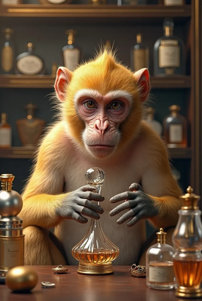 A realistic blonde monkey with a massive fragrance collection 