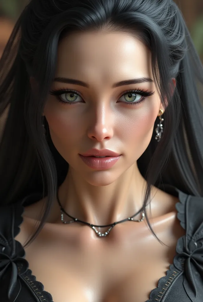 Beautiful high-ranking  seductive witch in a fantasy world, photorealistic , A beautiful white woman close up symmetrical portrait, attractive, eyes open in pleasure, mouth open little 