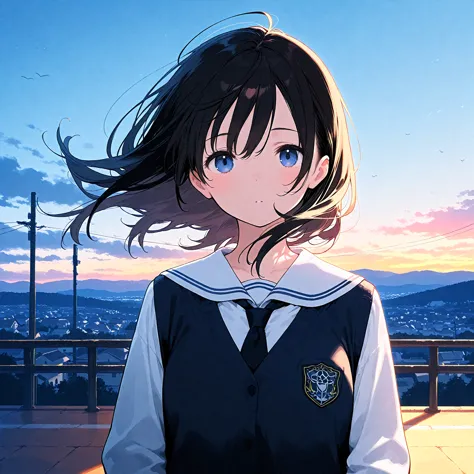 (masterpiece), (best quality), (ultra-detailed), artist:fujiyama, 1girl, route of a school, wind, very aesthetic,cinematic lighting
