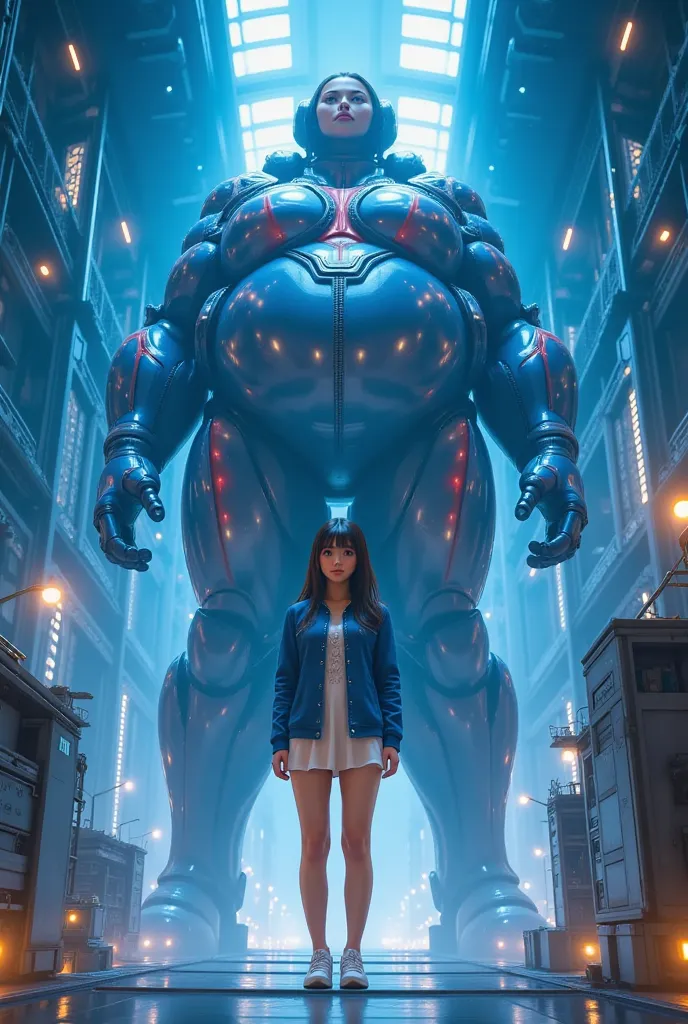 A VERY VERY SEXY CUTE BLUE EYED YOUNG JAPANESE  GIRL BOMBARDED WITH SUPERMAN AND SUPERGIRL ENLARGING POWERS IN A TOP SECRET WHIE CONFINED TO A METAL LAB CHAIR AND TRANSFORMS HER INTO A BLUE EYED NERDY GIGANTESS FEMALE VERSION OF SUPERMAN AFTER GETTING BOMB...