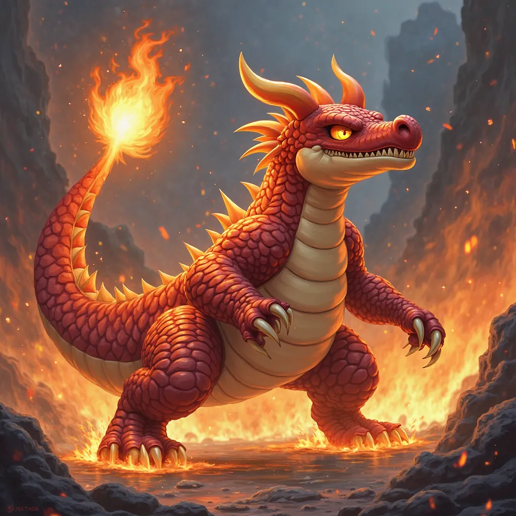 Make a Pokémon based on a crocodile that is fire-water type and that is legendary