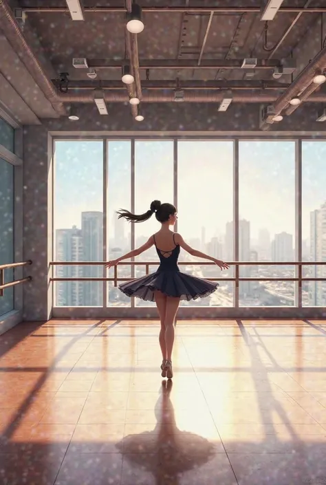 Create a ballet room for ren at a school, realistic and modern