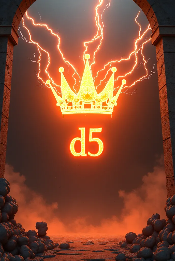 Create a 3D illusion of fire clouds and lightning bolts.  Crown above the word "D5" on the wall