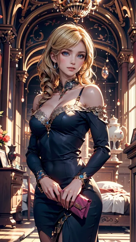 masterpiece, best quality, bubble, long sleeve off-the-shoulder blue dress（ Sequins ）, Blonde Twin Tails, pretty face, Extremely Detailed Eyes, ((Top Quality, 8k,  masterpiece :1.3)), sharp concentration :1.2, perfect body beauty: 1.4,  slim: 1.2,  24-year...