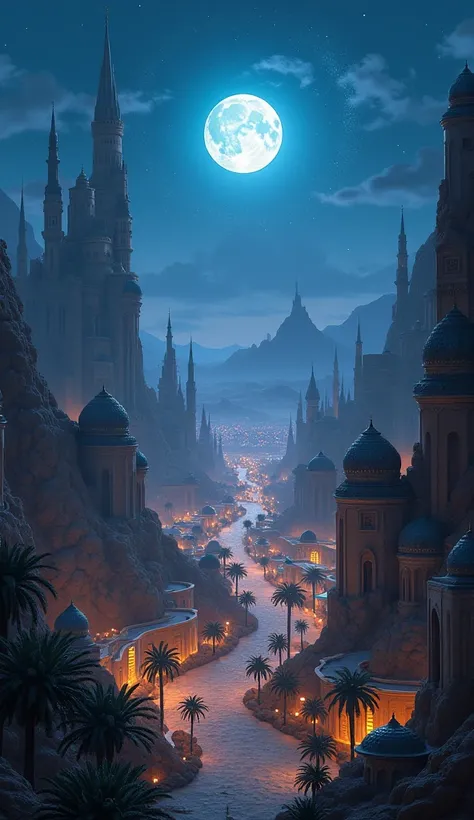 Desert city full moon