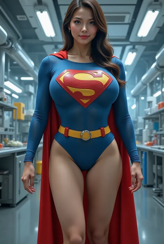 A VERY VERY SEXY CUTE BLUE EYED YOUNG JAPANESE  GIRL BOMBARDED WITH SUPERMAN DNA POWERS IN A TOP SECRET WHIE CONFINED TO A METAL LAB CHAIR AND TRANSFORMS HER INTO A BLUE EYED NERDY GIGANTESS FEMALE VERSION OF SUPERMAN AFTER GETTING BOMBARDED WITH GIGANTESS...