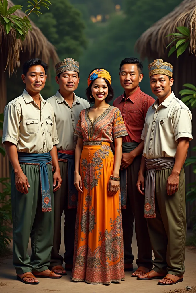 add 6 men in Filipino men traditional clothing aand 1 woman in traditional Filipino also