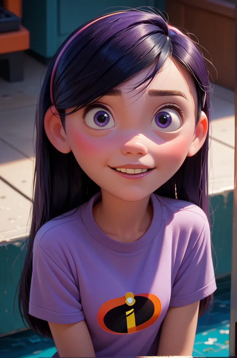 violet parr,cute face,girl,ultra-detailed, 8K, UHD, HD, high resolution, sharp focus, crisp details, best quality, sexy, (((young girl))),petite girl, 