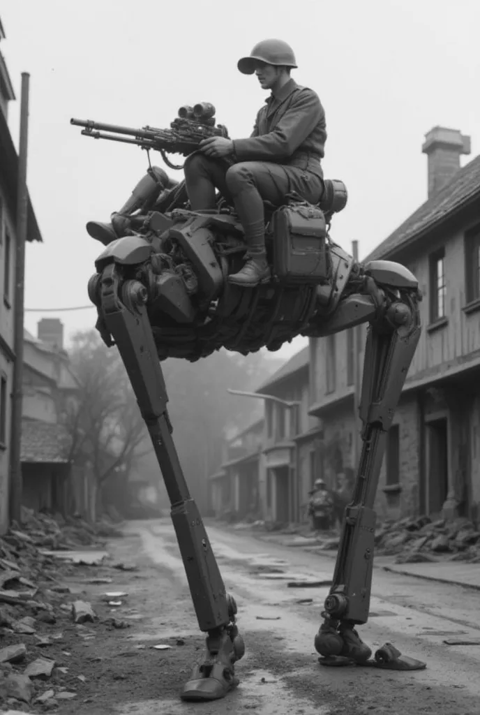 World War II German Armed Forces、SD.car.251、Russian front、Top secret weapon、bipedal armored robot、Light reconnaissance robot、small combat walking weapon with a total height of 2 meters、two-legged walking robot with ostrich legs、Ultra-fine machine-made ostr...