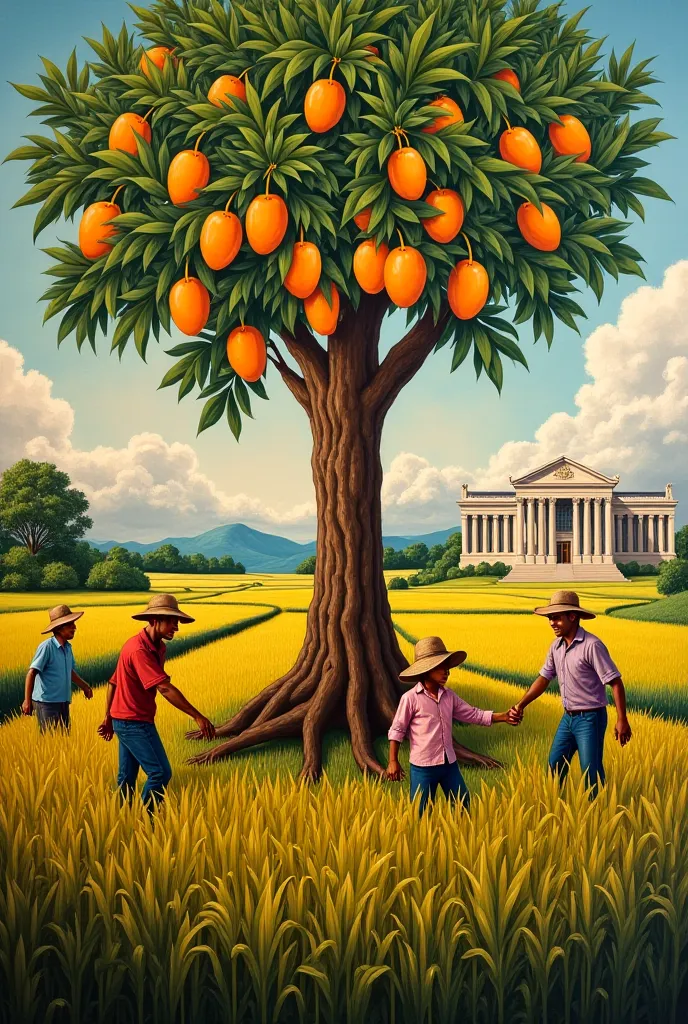 Rice plants, Mango tree, farm, farmers, neoclassical style municipal hall mural painting ideas