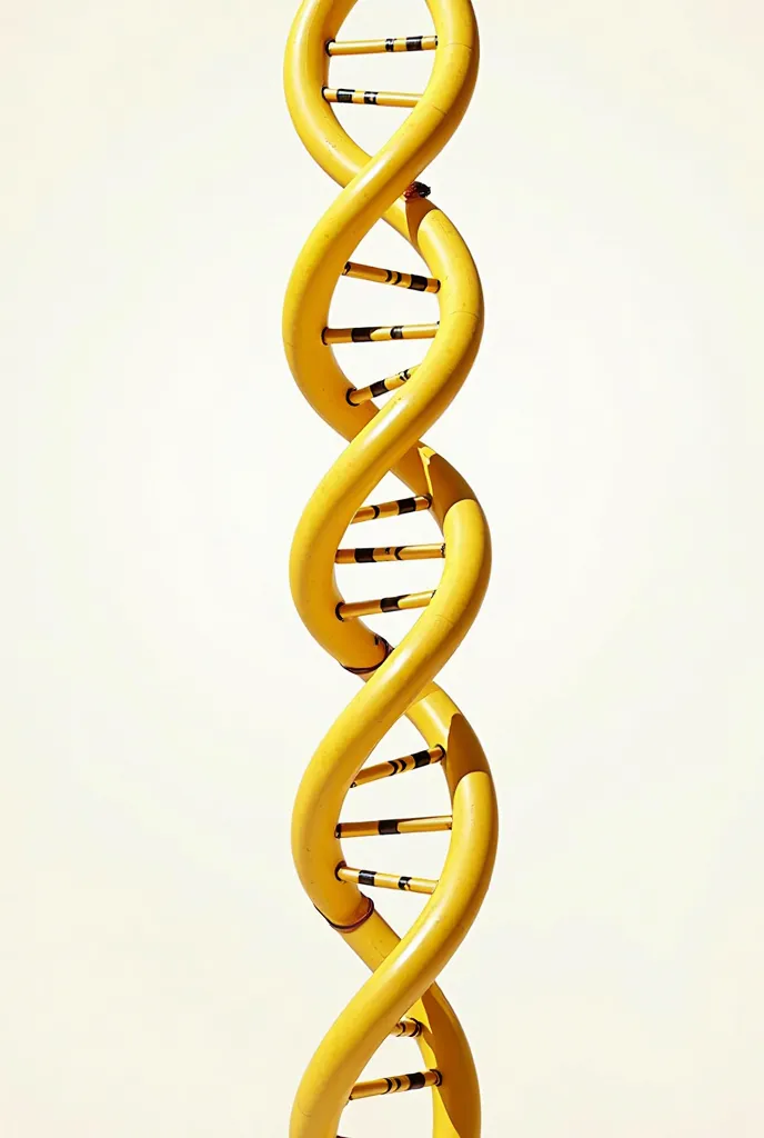 picture on a white background , double-stranded DNA molecule, made from yellow bananas, bananas instead of nucleotides, is minion DNA. high quality, 3dx