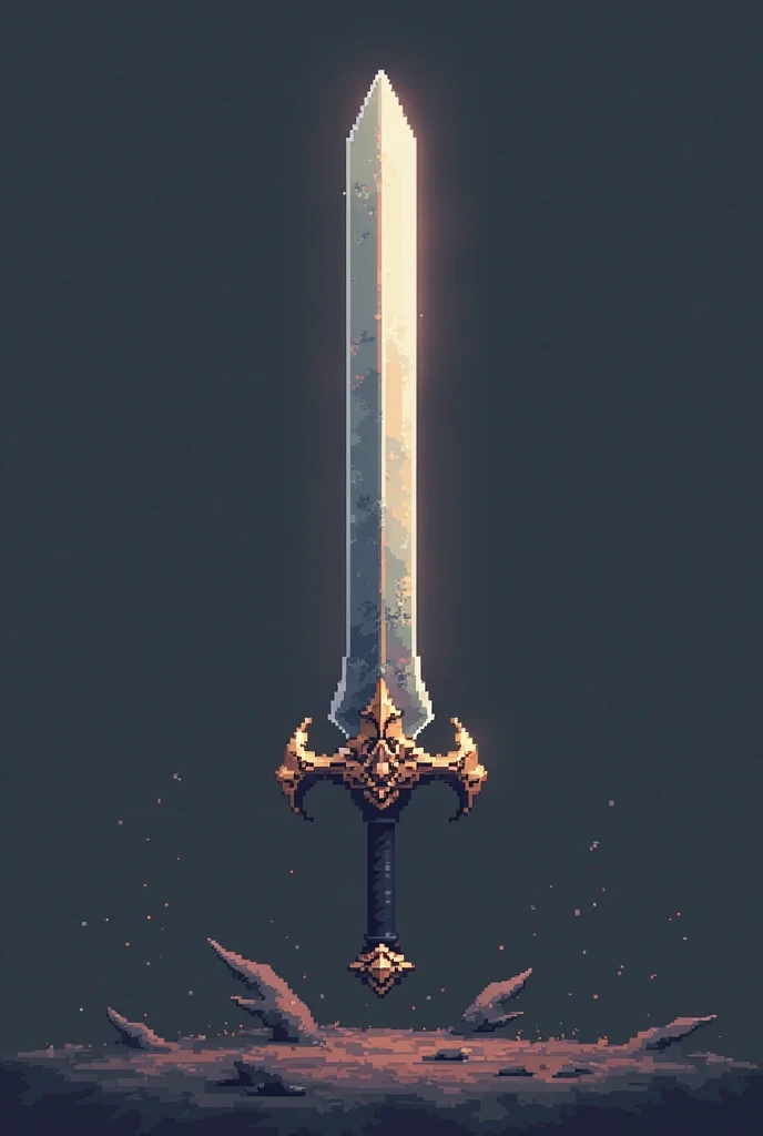 create a only sword no person and do it pixelated and do a only 1 color background