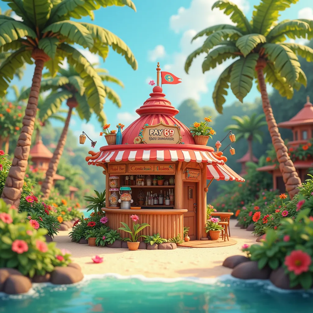 I want the 3D beautiful Island with the Disney summer theme. There is mini bar on this Island. The name of the mini bar is "Pay69".
