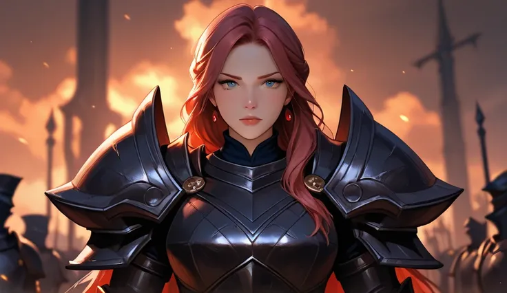 A flashback of Aelara, in her dark armor, leading a heavenly army before being captured and locked up.