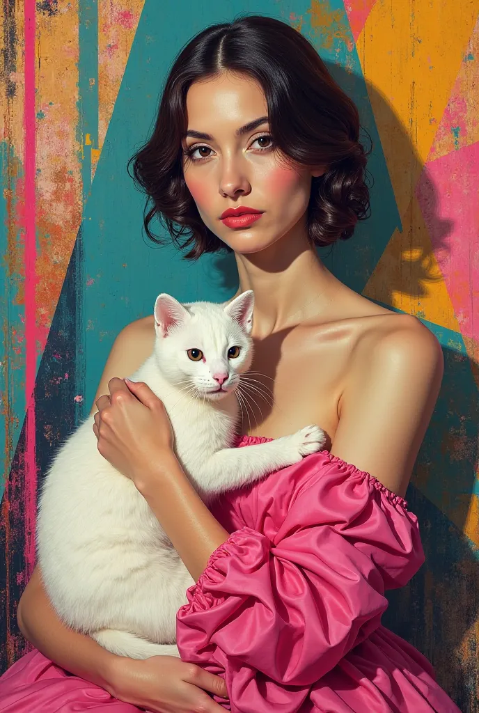 Make me an appropriate style of "lady with an ermine" by Leonardo da Vinci with Pop art