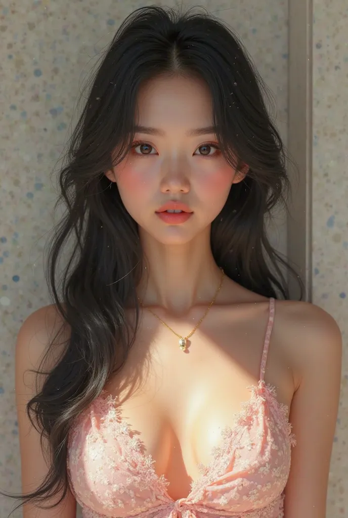 ((Best quality, 8k, Masterpiece :1.3)), Whole body, Big breasts high school asian student with shine skin perfect body