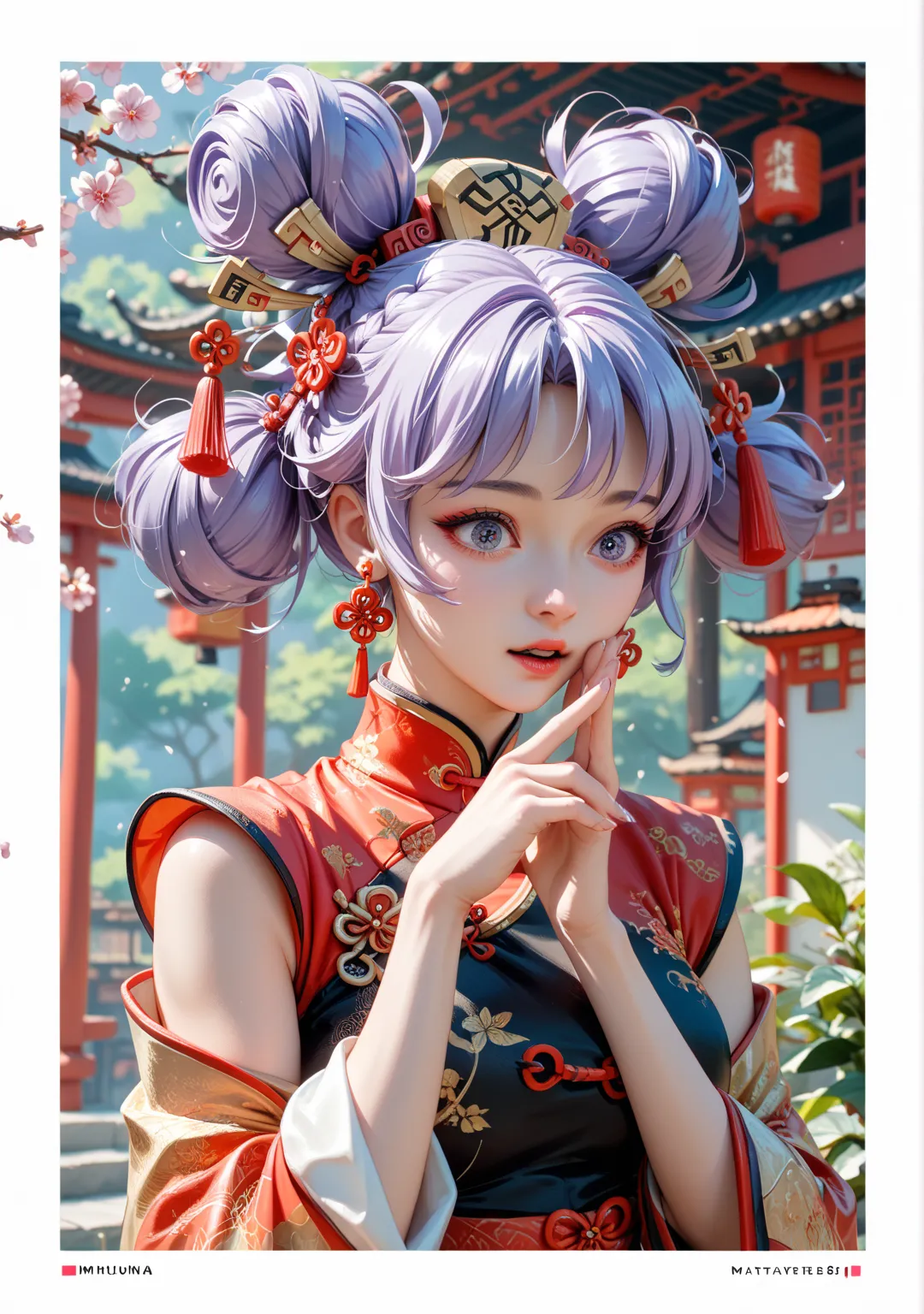 ancient Chinese style, traditional Chinese clothes, girl with lilac hair, I'm surprised,  Masterpiece ,  traced hair ,  details, 4K