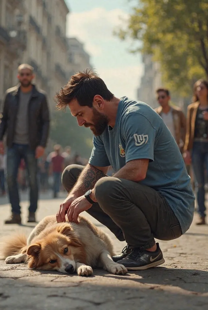 Leonel Messi is Helping To A injured Dog.This is looks so real