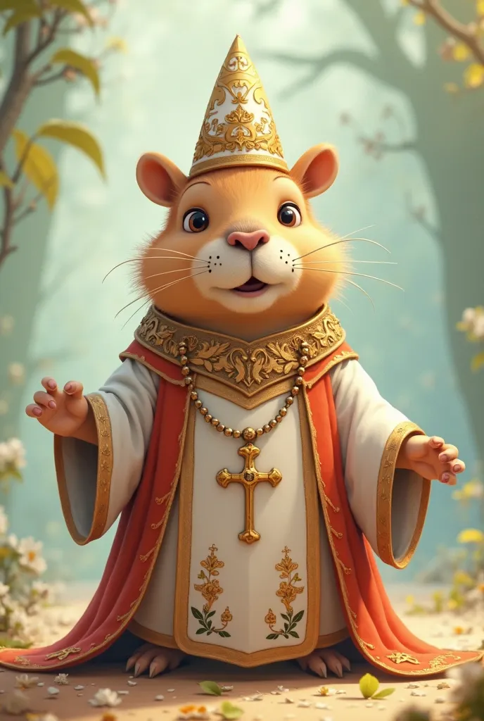 Create for me a religious capybara animated version that is cute bone in religious clothing 