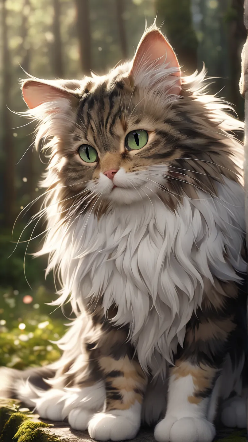 Photorealistic macro shot ((( is small 【 Norwegian Forest Cat】, Photorealistic macro shot))), 居間of快適な表面で静かに休む, プラッシュクッションofような, 木of床, またteeth柔らかいラグ. ((close-up)) teeth 【 Norwegian Forest Cat】of ((((Microscopic size)))), kind face, and fragile limbs.  is sm...