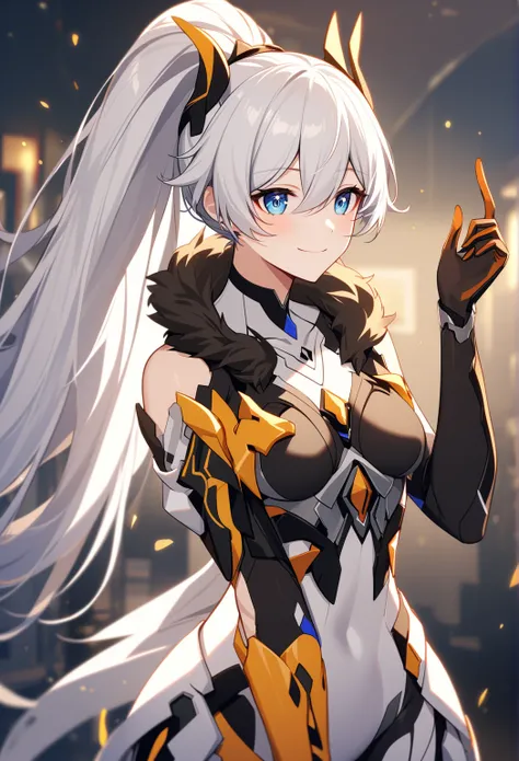 One girl, Kiana Kaslana \(Hersher of the End), Honkai Impact 3, ponytail, smile, (Very fine grain:1.37), (Diamond shaped iris:1.5)